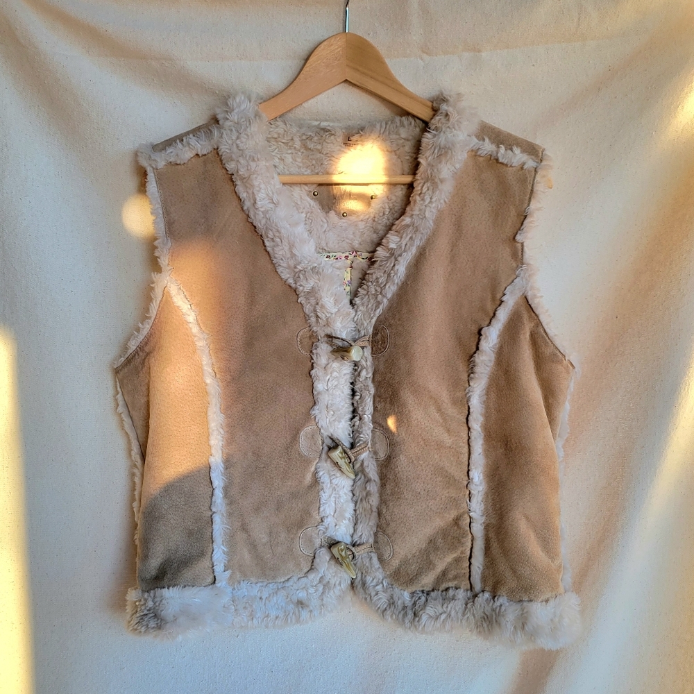 Vintage penny lane genuine suede faux shearling vest size Medium large